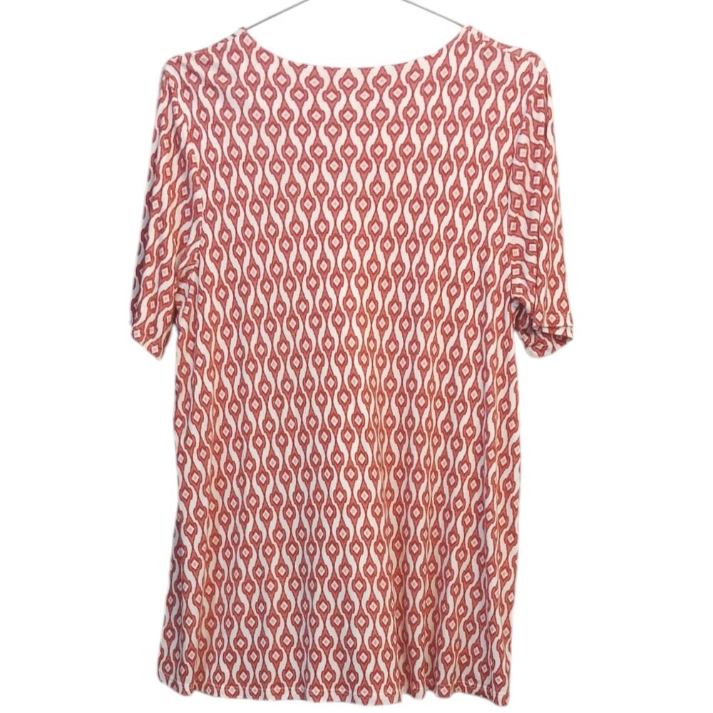 CHICO'S 3 Long Tunic Top Modal Shirt XL Short Sleeves‎ Soft Red White Geometric - Picture 2 of 9